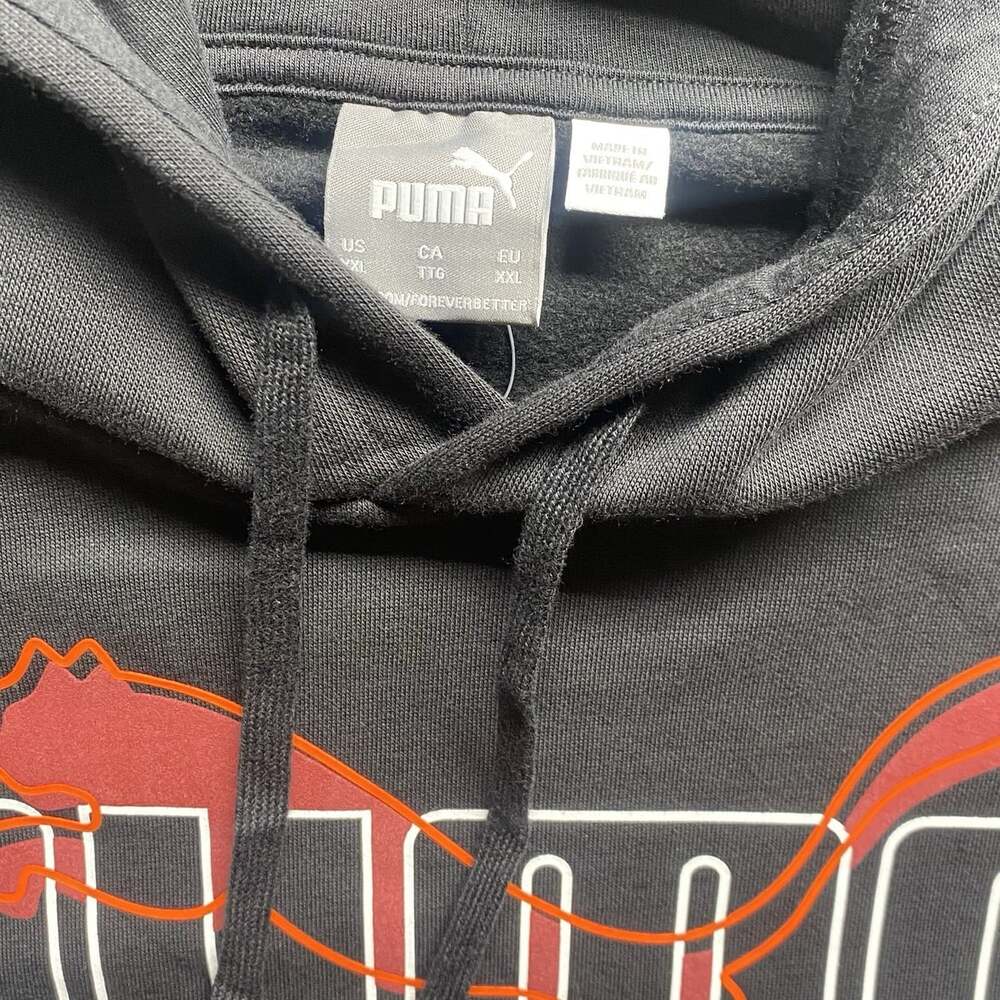 PUMA Mens Black Graphic Logo Pullover Hoodie Fleece Pockets XXL - Picture 4 of 10